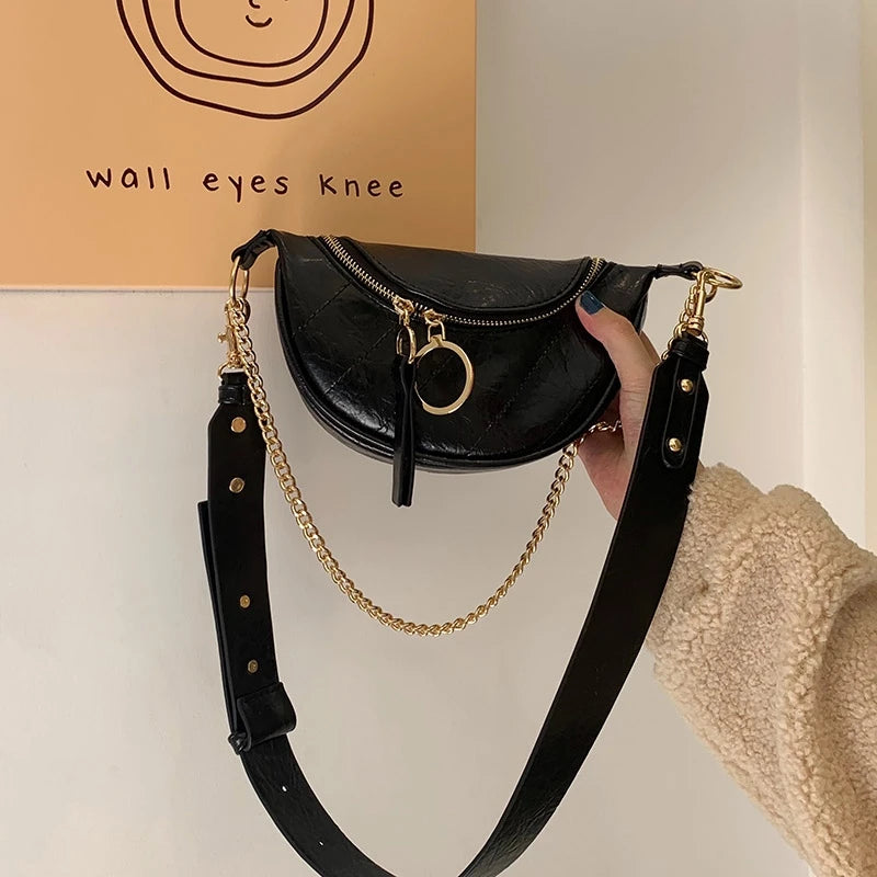 Vintage Leather Chain Crossbody Bag