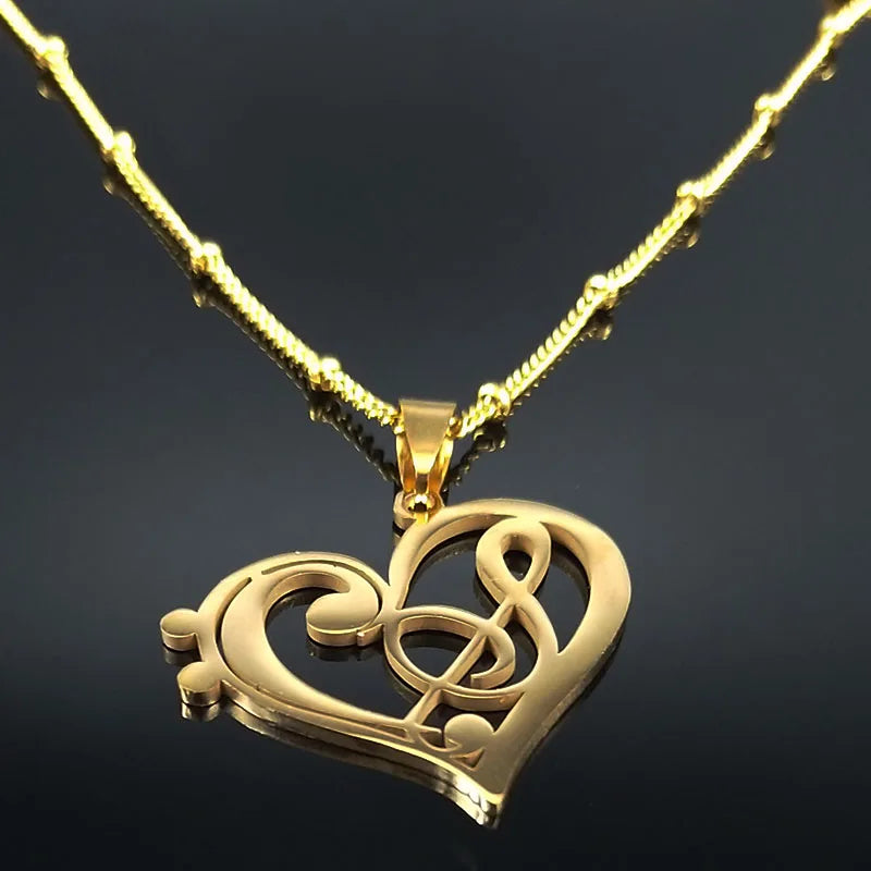 Gold Music Note Heart Necklace