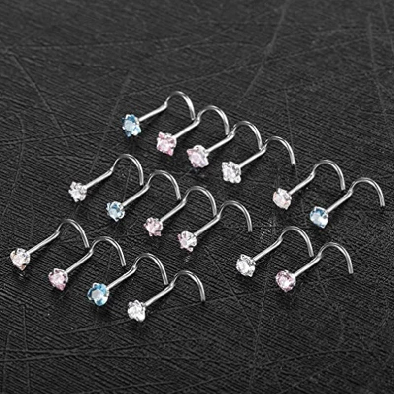 Surgical Steel Heart Nose Ring Set