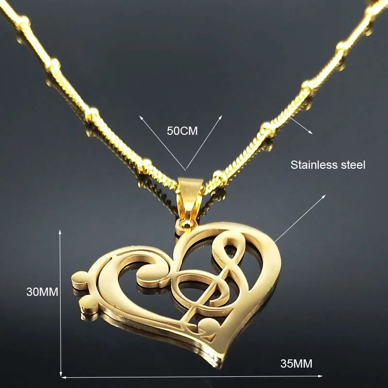 Gold Music Note Heart Necklace