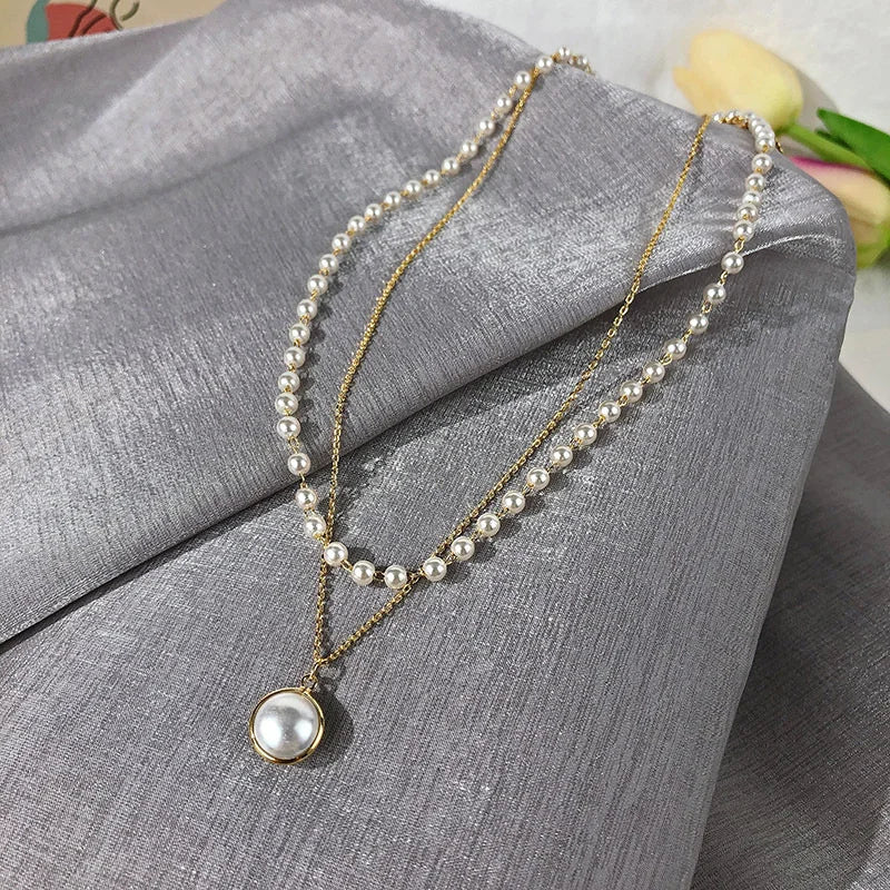 Kpop Double Layer Pearl Choker