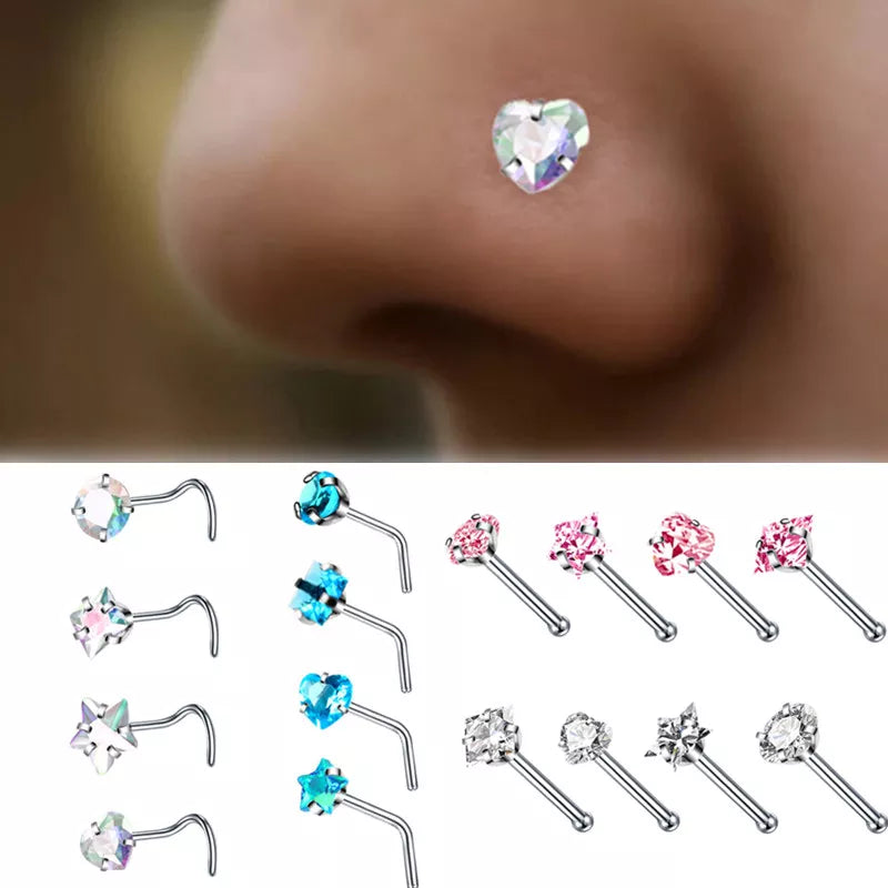 Surgical Steel Heart Nose Ring Set