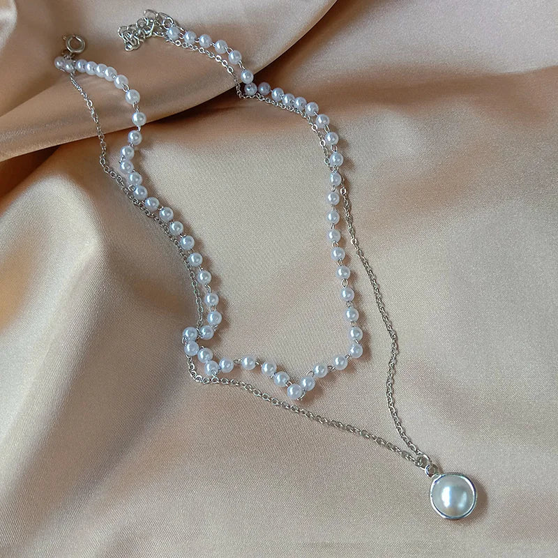 Kpop Double Layer Pearl Choker