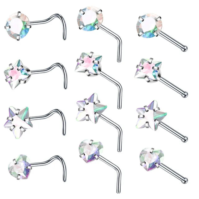 Surgical Steel Heart Nose Ring Set