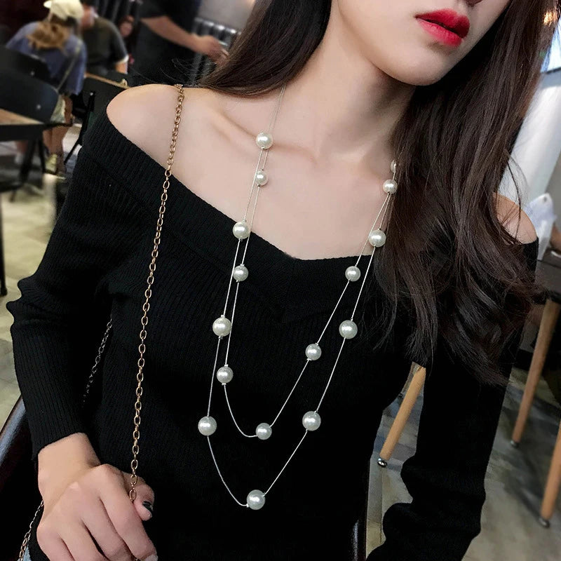 Trendy Geometric Pearl Pendant Necklace