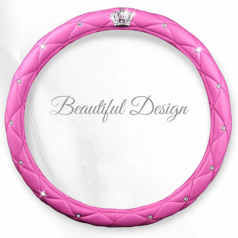 Diamond-Embellished PU Leather Steering Wheel Cover