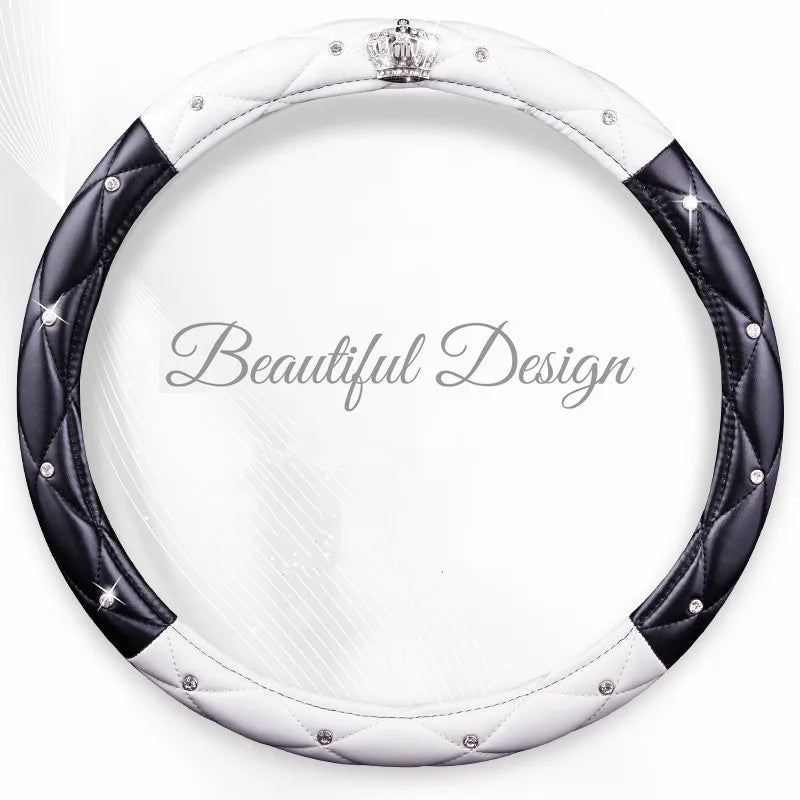 Diamond-Embellished PU Leather Steering Wheel Cover