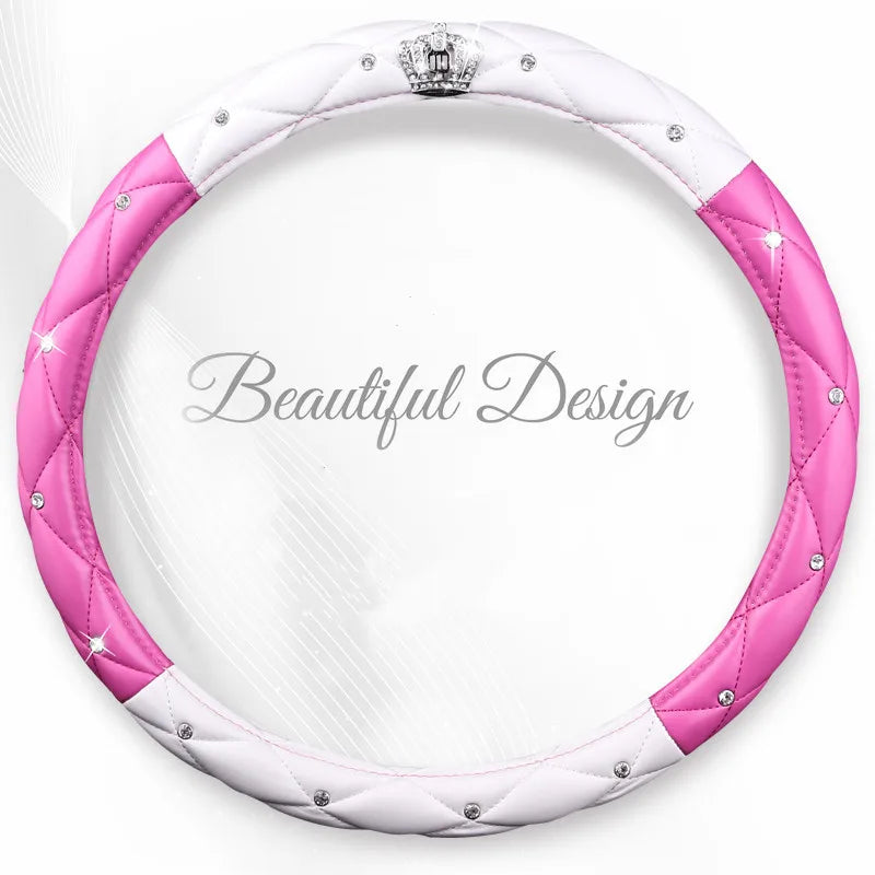 Diamond-Embellished PU Leather Steering Wheel Cover