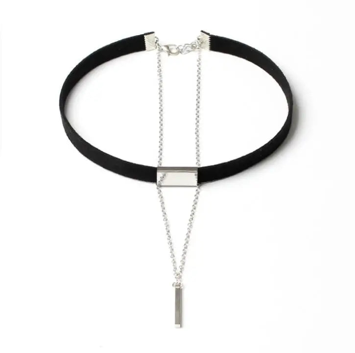 Black Velvet Choker with Gold Chain Bar