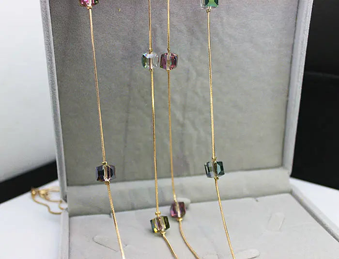 Long Crystal Geometric Necklace