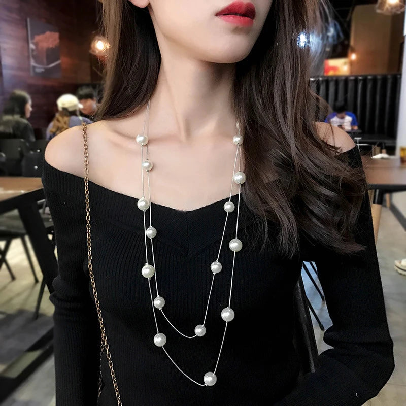 Trendy Geometric Pearl Pendant Necklace