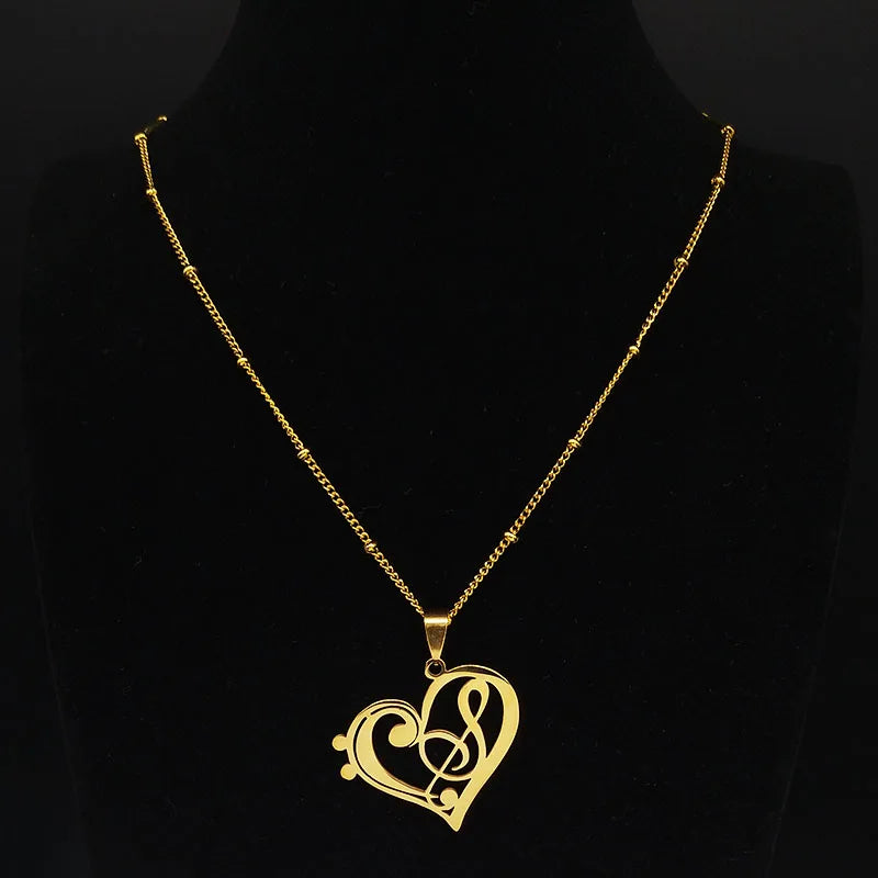 Gold Music Note Heart Necklace