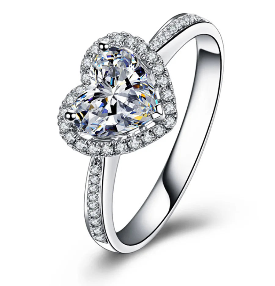 Princess Cut Moissanite Zircon Heart Ring