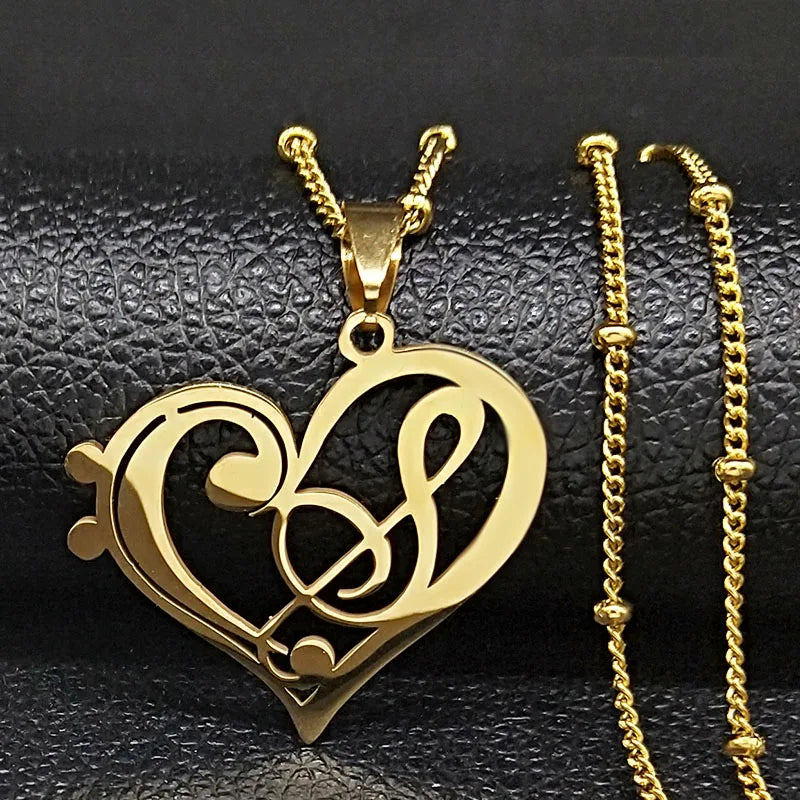 Gold Music Note Heart Necklace