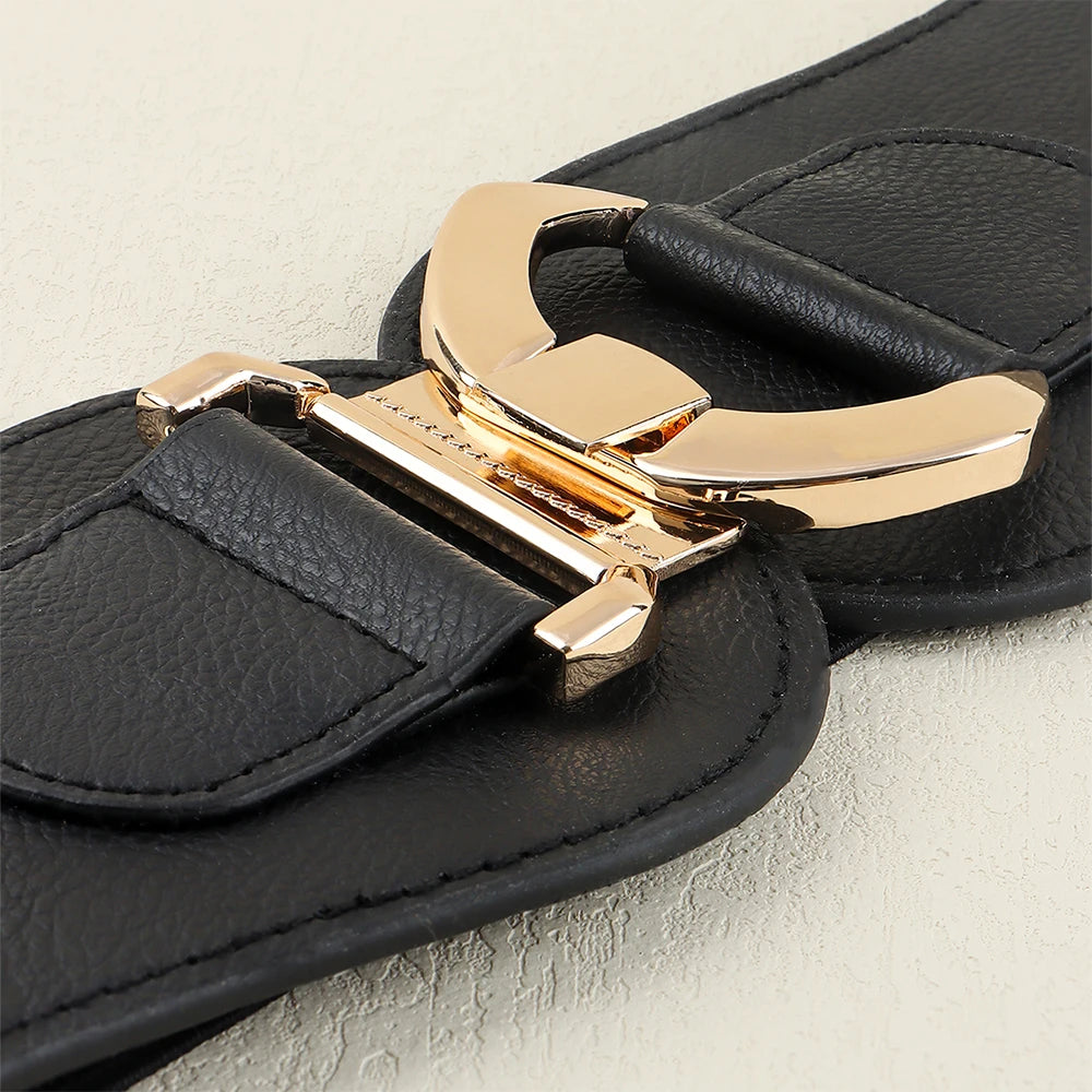 Punk Retro Buckle Wide Elastic Belt for Ladies