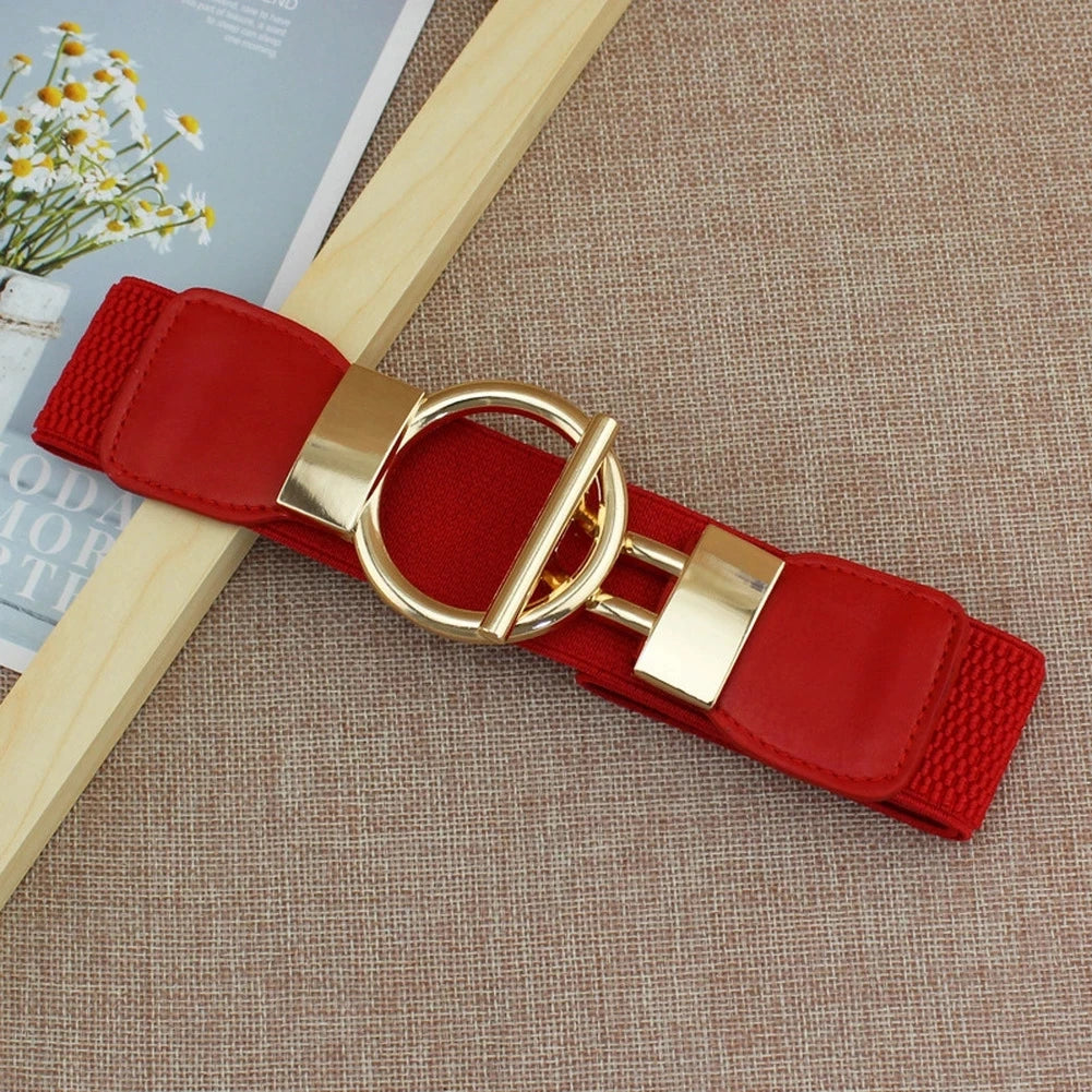 Women’s Skinny Elastic Stretch Belt with Golden Buckle