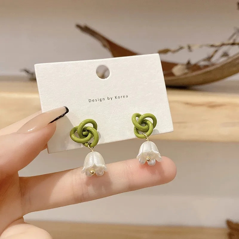 Green Knotted Lily of the Valley Earrings