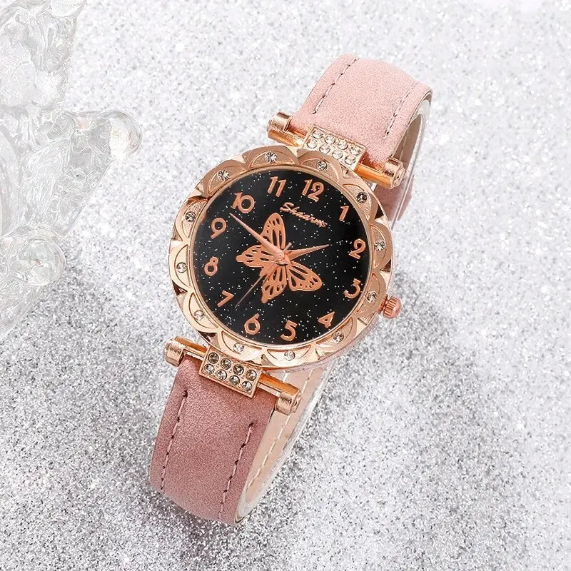 Pink Pearl Butterfly Watch