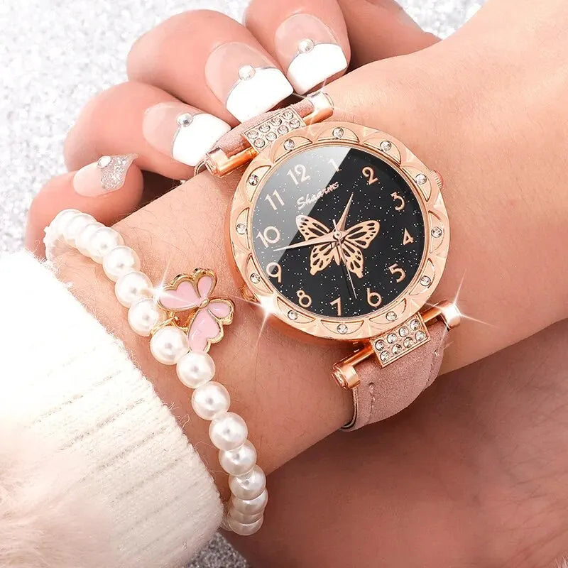 Pink Pearl Butterfly Watch