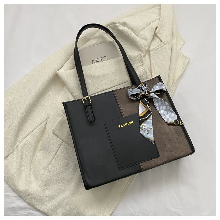 Contrast Color Ribbon Bow Tote Bag