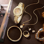 Load image into Gallery viewer, Golden Rhinestone Watch &amp; Jewelry Set
