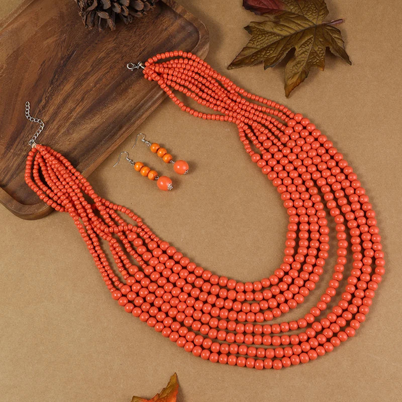 Multi-Layer Wooden Bead Jewelry Set