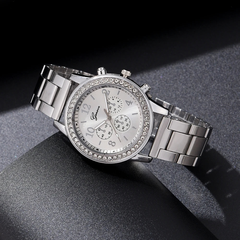 Luxury Rhinestone Watch & Jewelry Set