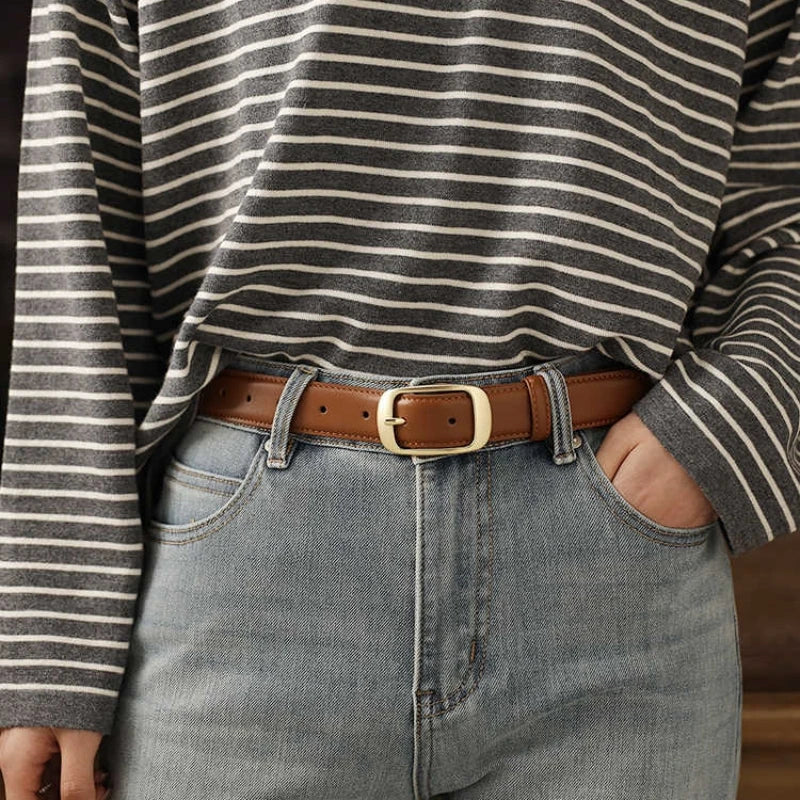 Reversible Genuine Leather Belt with Golden Buckle