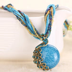 Load image into Gallery viewer, Boho Natural Stone Peacock Pendant Choker Necklace
