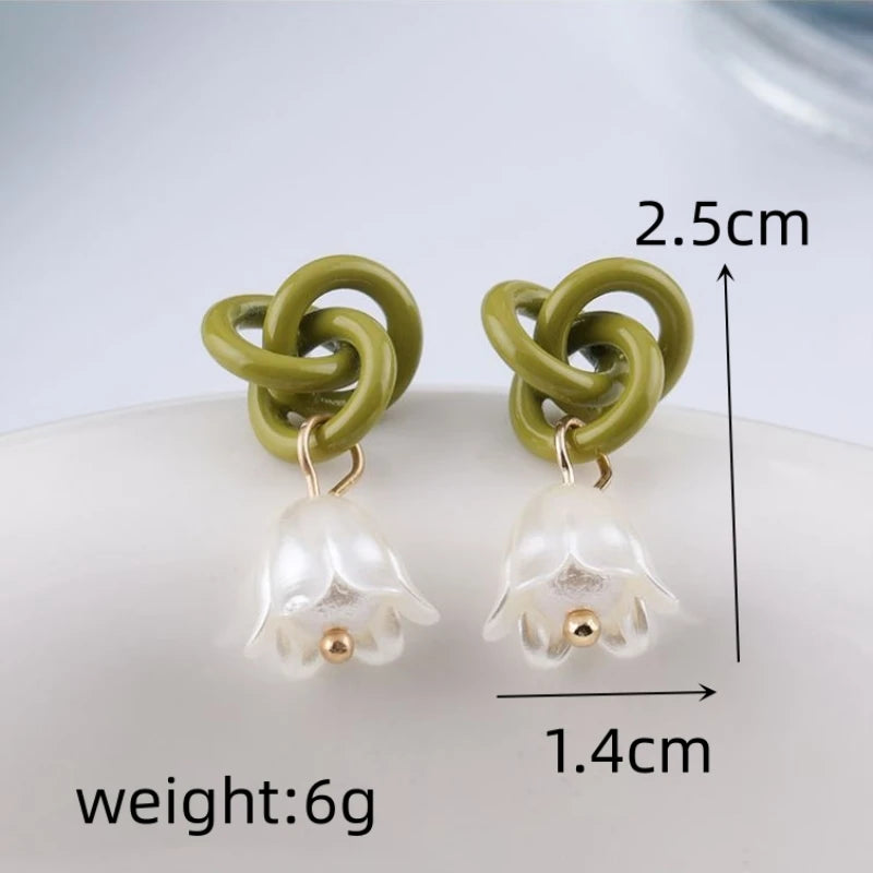 Green Knotted Lily of the Valley Earrings