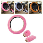 Load image into Gallery viewer, Pink Plush Winter Car Steering Wheel Cover Set
