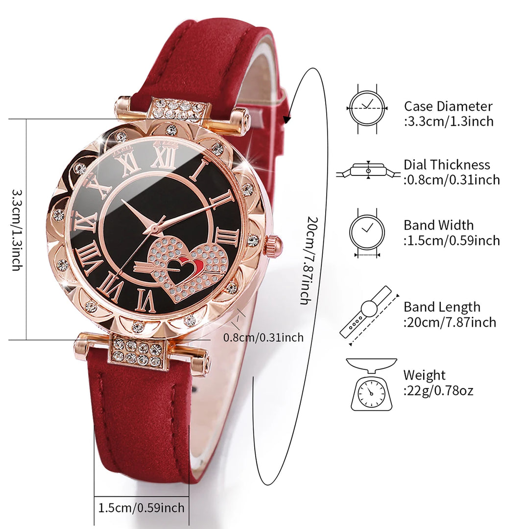 Roma Heart Dial Women's Watch & Leaf Bracelet Set