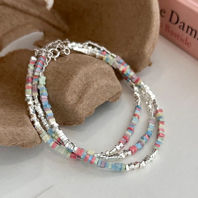 Silver Colorful Bead Bracelet