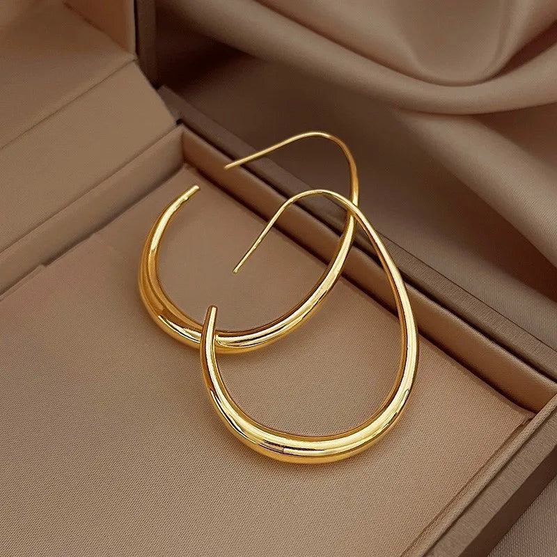 Geometric Oval Hoop Earrings