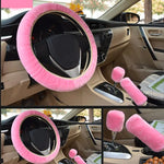 Load image into Gallery viewer, Pink Plush Winter Car Steering Wheel Cover Set
