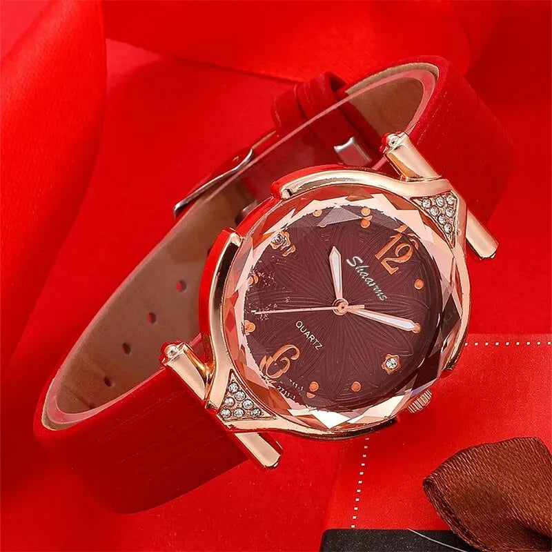 Women's Leather Band Watch Set