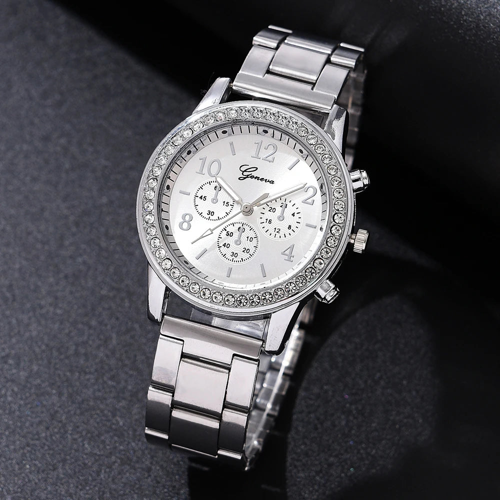 Luxury Rhinestone Watch & Jewelry Set