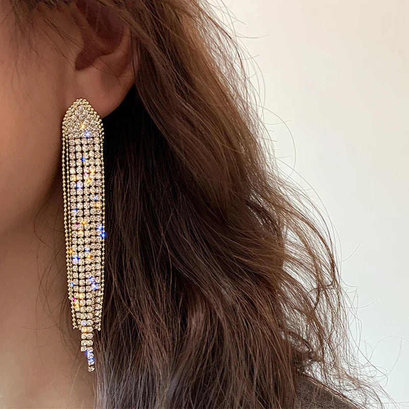 LATS Shiny Crystal Tassel Earrings