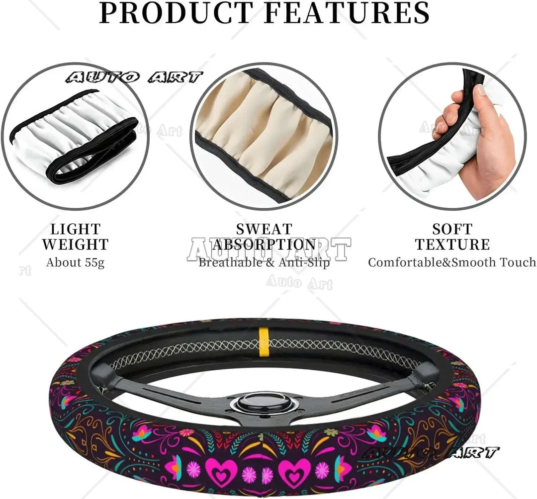 Mexican Flower Steering Wheel Cover