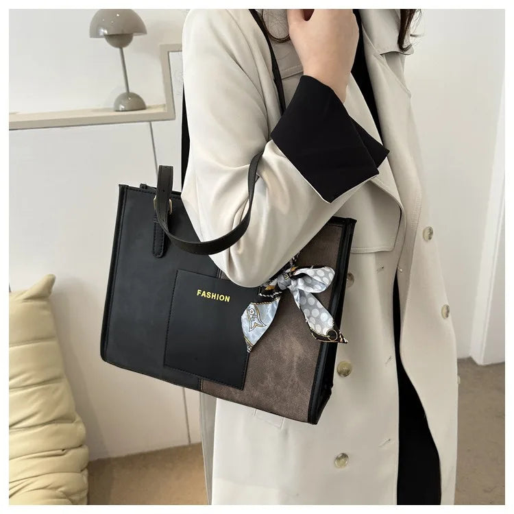 Contrast Color Ribbon Bow Tote Bag