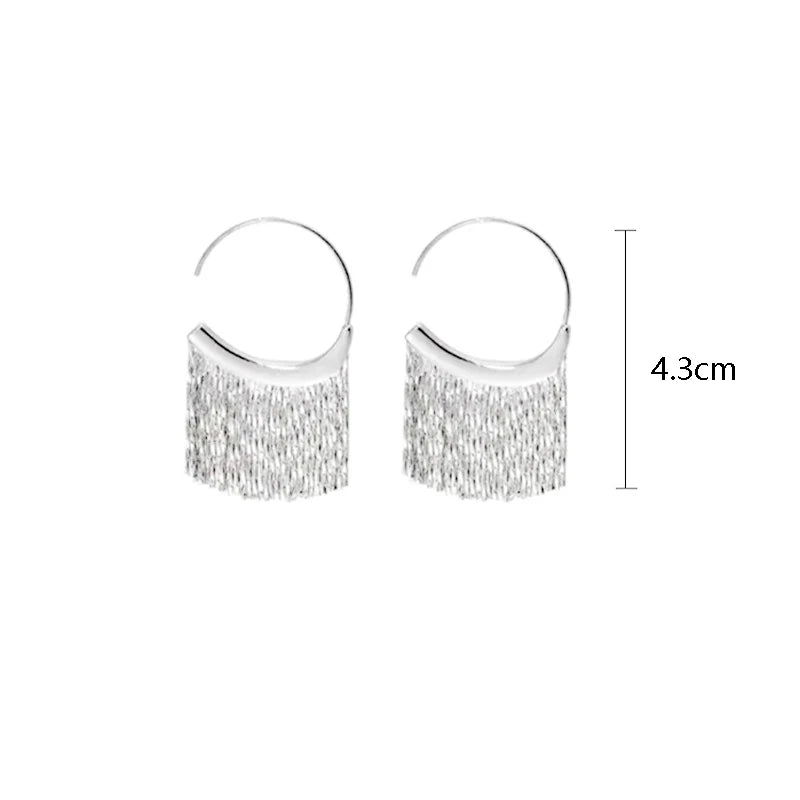 925 Silver Dense Snake Bone Tassel Earrings