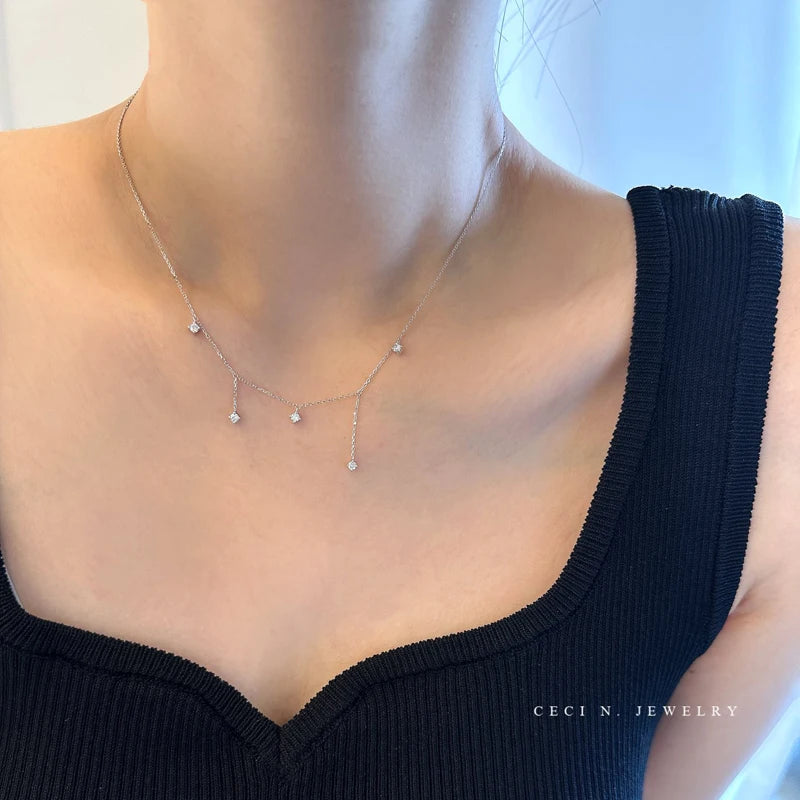 Silver Zircon Star Charm Choker - 925 Sterling