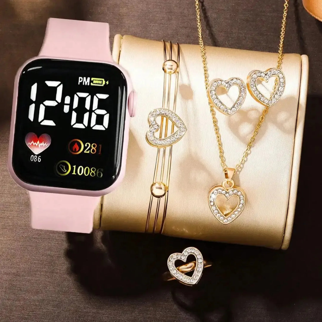 6-Piece Love Square Digital Watch Set