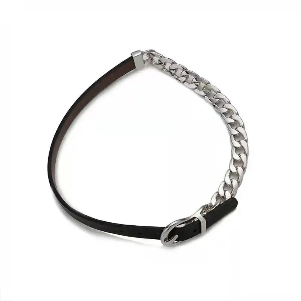 Classic Black Leather Belt Style Necklace