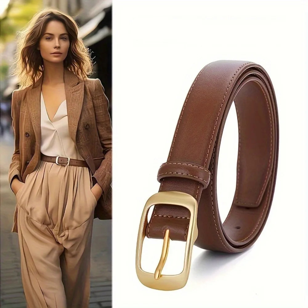 Reversible Genuine Leather Belt with Golden Buckle