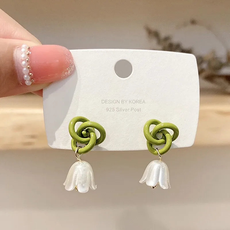 Green Knotted Lily of the Valley Earrings