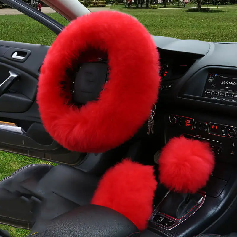 Fur Steering Wheel Cover Set