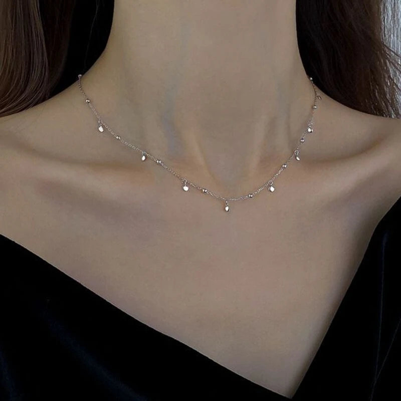 Round Bead Clavicle Necklace - 925 Sterling