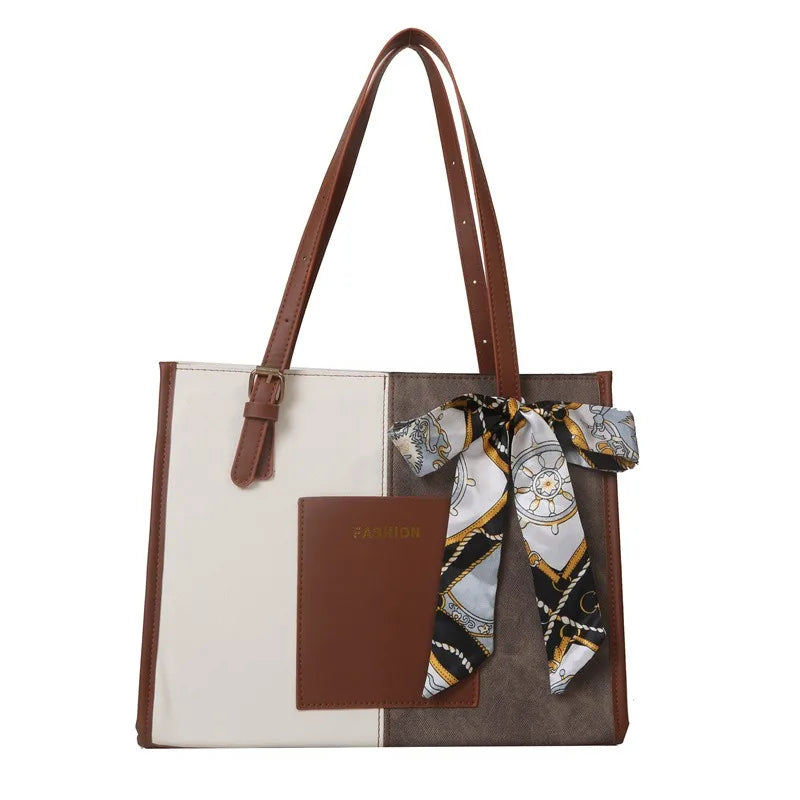 Contrast Color Ribbon Bow Tote Bag