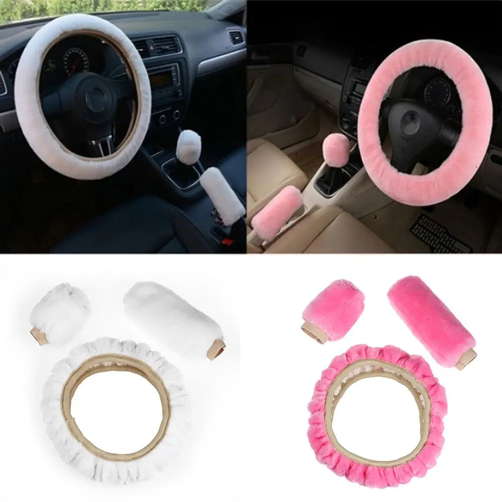 3pcs Winter Wool Steering Wheel & Gear Cover Set